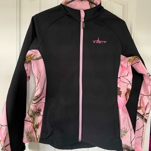 Black and pink w/camo soft shell jacket